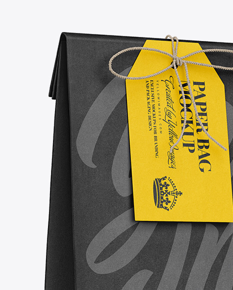 Kraft Paper Bag W/ Label Mockup - Half Side View