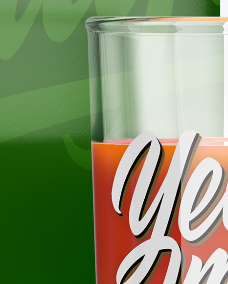 1L Carton Pack With Tomato Juice Glass Mockup - Halfside View - Free