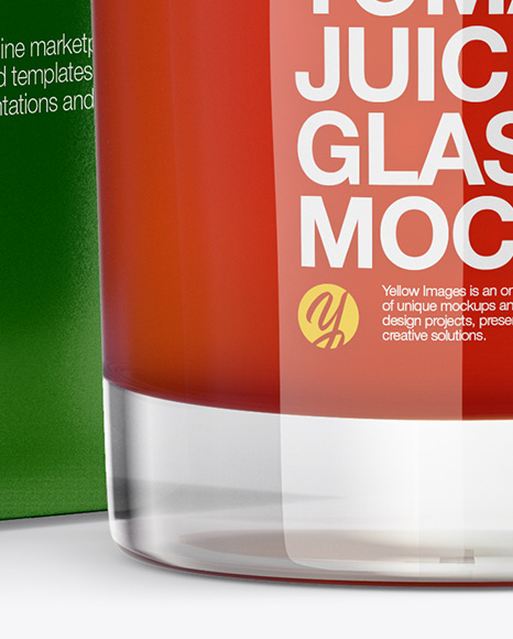 1L Carton Pack With Tomato Juice Glass Mockup - Halfside View