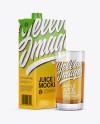 1L Carton Pack With Apple Juice Glass Mockup - Halfside View