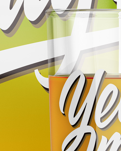 1L Carton Pack With Apple Juice Glass Mockup - Halfside View