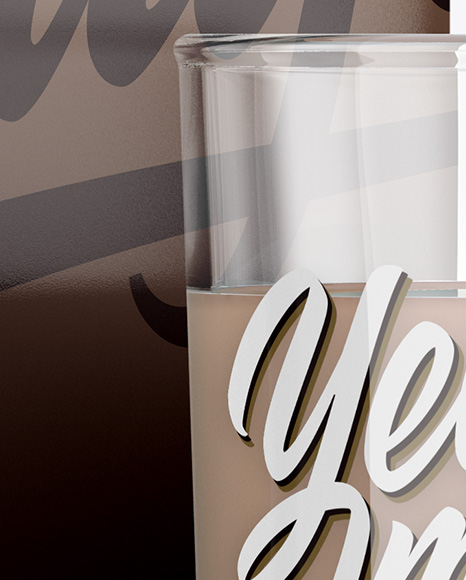 1L Carton Pack With Chocolate Milkshake Glass Mockup - Halfside View