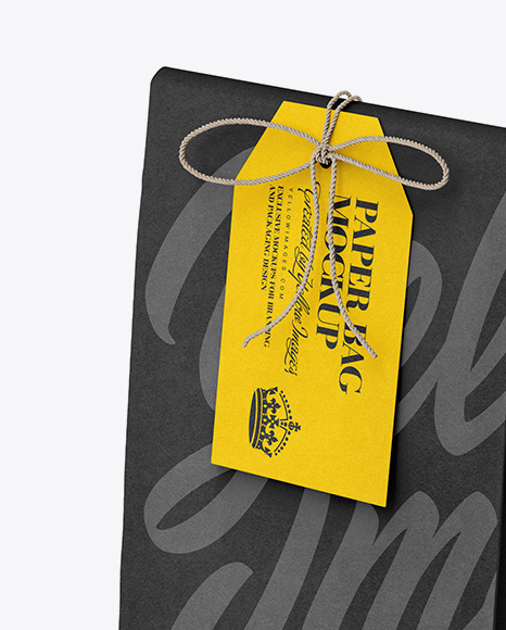 Kraft Bag W/ Label Mockup - Half Side View (High Angle Shot)