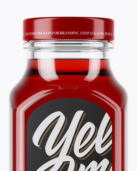 Clear Glass Bottle With Cherry Juice Mockup