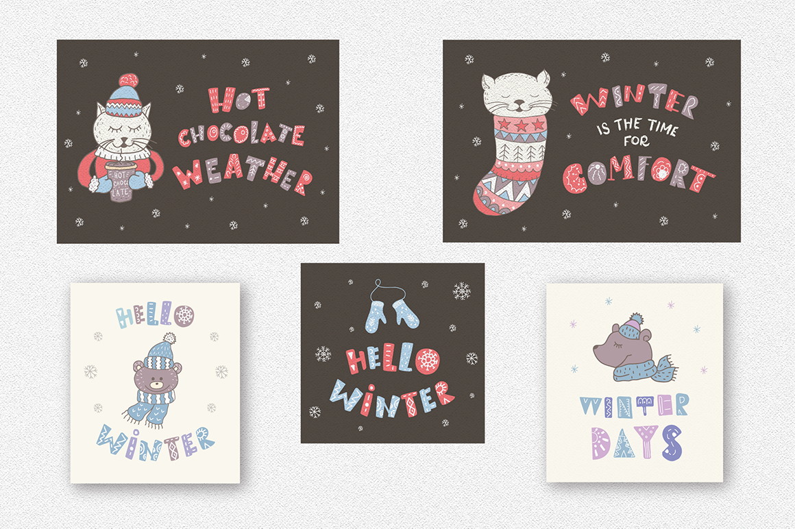 Winter quotes, animals, cards.