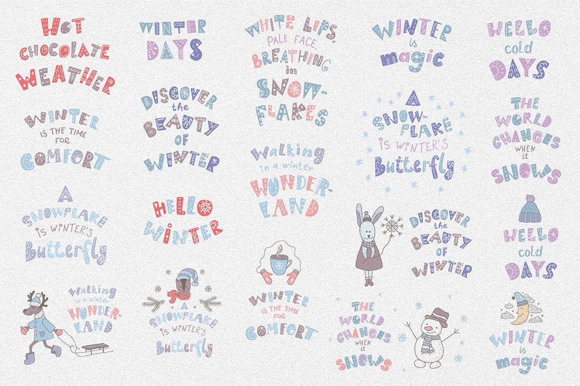 Winter quotes, animals, cards.