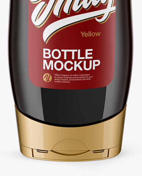 Amber Plastic Bottle Mockup - Front View (High-Angle Shot)