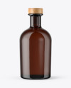 Amber Glass Bottle with Wooden Cap Mockup