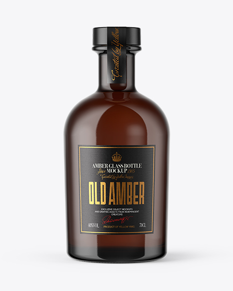 Amber Glass Bottle with Wooden Cap Mockup