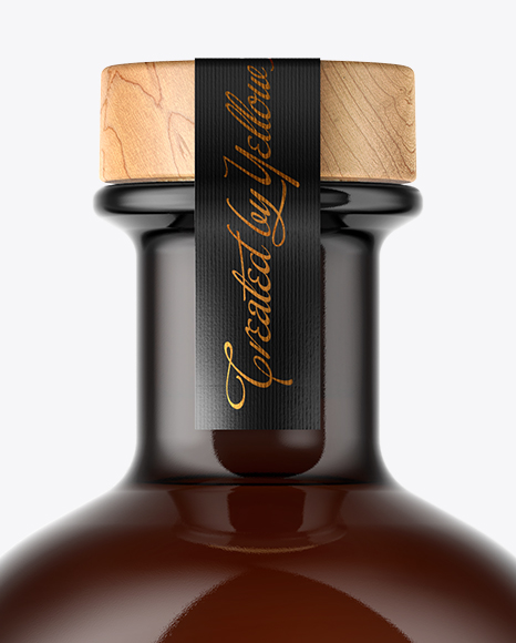 Amber Glass Bottle with Wooden Cap Mockup