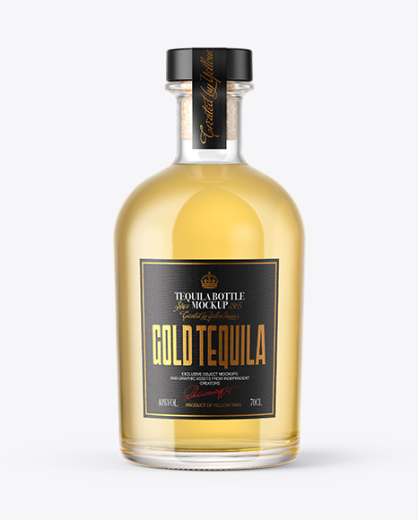 Gold Tequila Bottle with Wooden Cap Mockup