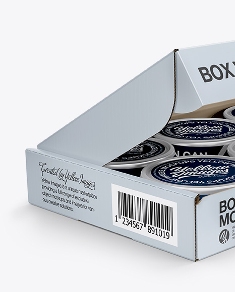 5oz Cans Box with One Can Outside Mockup - Half Side View - Free