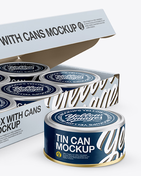 5oz Cans Box with One Can Outside Mockup - Half Side View - Free