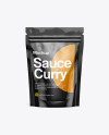 Glossy Transparent Stand-Up Pouch W/ Curry Sauce Mockup - Front View