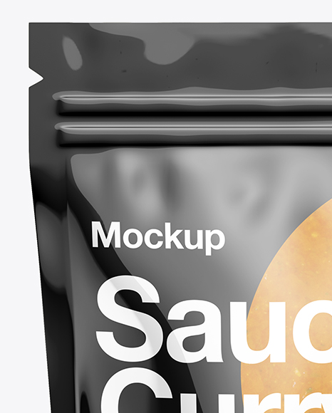 Glossy Transparent Stand-Up Pouch W/ Curry Sauce Mockup - Front View