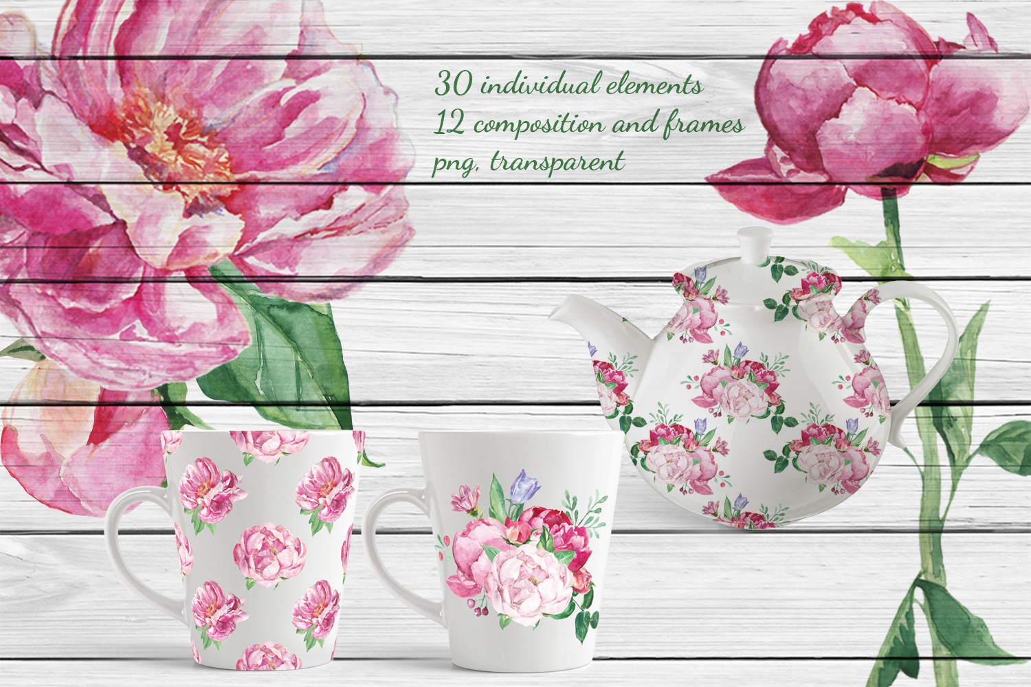 Romantic bouquet watercolor set