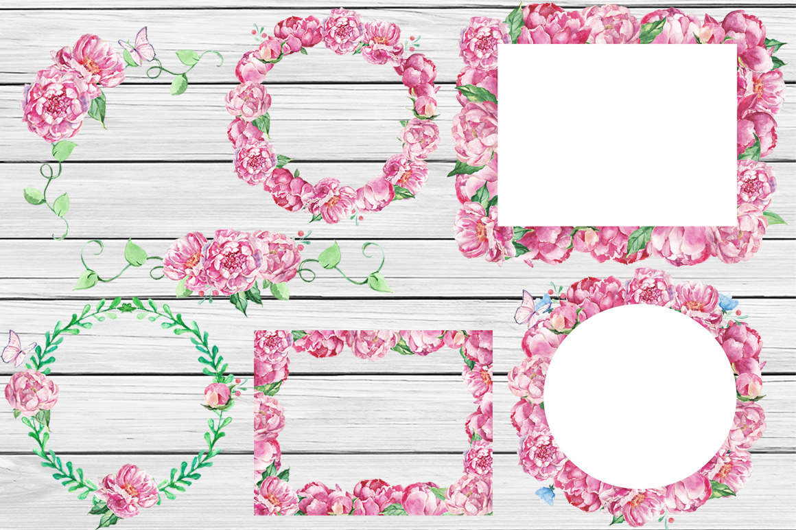 Romantic bouquet watercolor set