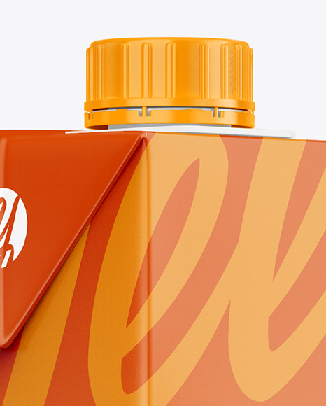 1L Carton Pack With Orange Juice Glass Mockup - Halfside View - Free