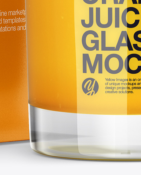 1L Carton Pack With Orange Juice Glass Mockup - Halfside View - Free