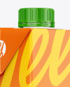 1L Carton Pack With Carrot Juice Glass Mockup - Halfside View