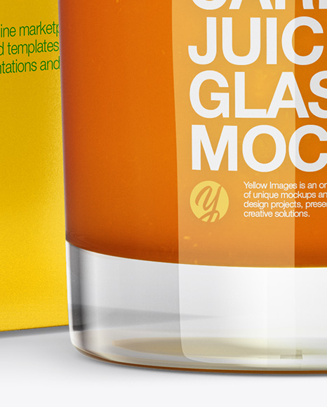 1L Carton Pack With Carrot Juice Glass Mockup - Halfside View