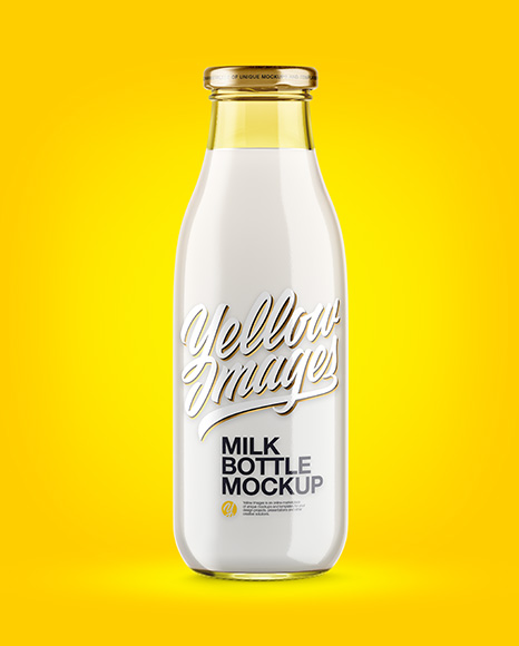 500ml Clear Glass Bottle With Milk Mockup