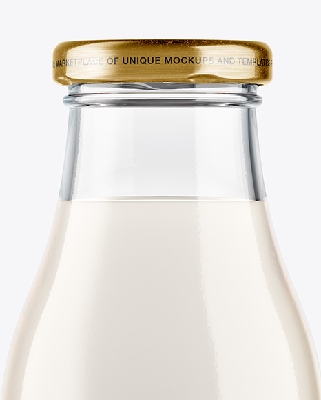 500ml Clear Glass Bottle With Milk Mockup