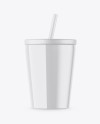 Glossy Soda Cup With Straw Mockup