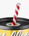 Glossy Soda Cup With Straw Mockup - High-Angle Shot