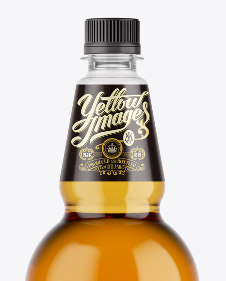 Clear Plastic Gold Beer Bottle Mockup