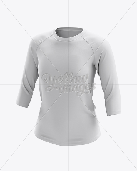 Women's Baseball Tee W/ 3/4 Sleeves Mockup - Halfside View - Free