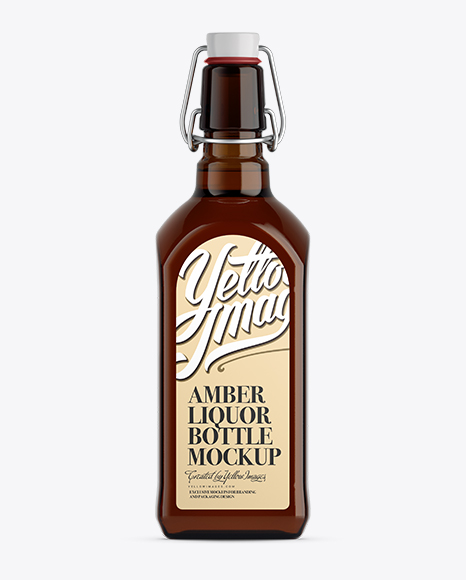 Liquor Amber Bottle Mockup W Flip-Top Cap - Front View - Whiskey+Bottle+Mockup+W/+Flip-Top+Cap+-+Front+View+|+Exclusive+Mockups