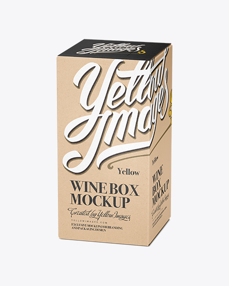 Kraft Paper Wine Box Mockup - 25° Angle (High-Angle Shot) - Wine wood box mockup