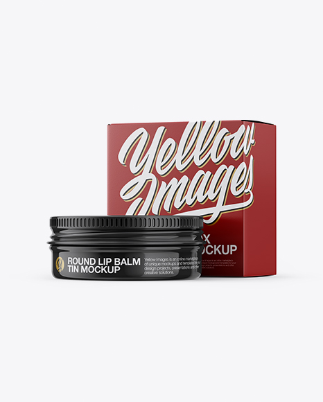 Glossy Lip Balm Tin With Glossy Box Mockup - Halfside View