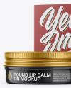 Glossy Lip Balm Tin With Glossy Box Mockup - Halfside View