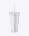 Glossy Soda Cup With Straw Mockup - High-Angle Shot