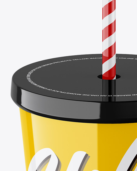 Glossy Soda Cup With Straw Mockup - High-Angle Shot