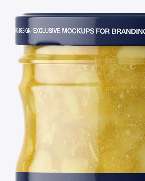 Clear Glass Jar with Pear Jam Mockup