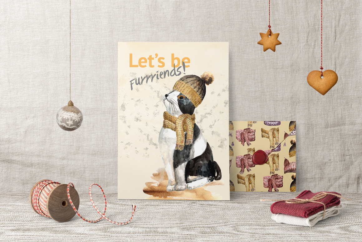 Warm Winter Kitties - watercolor clipart Warm Winter Kitties - watercolor clipart
