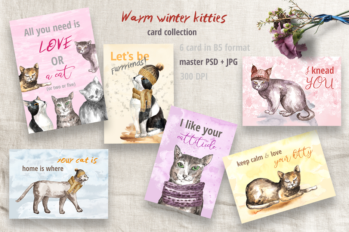 Warm Winter Kitties - watercolor clipart Warm Winter Kitties - watercolor clipart
