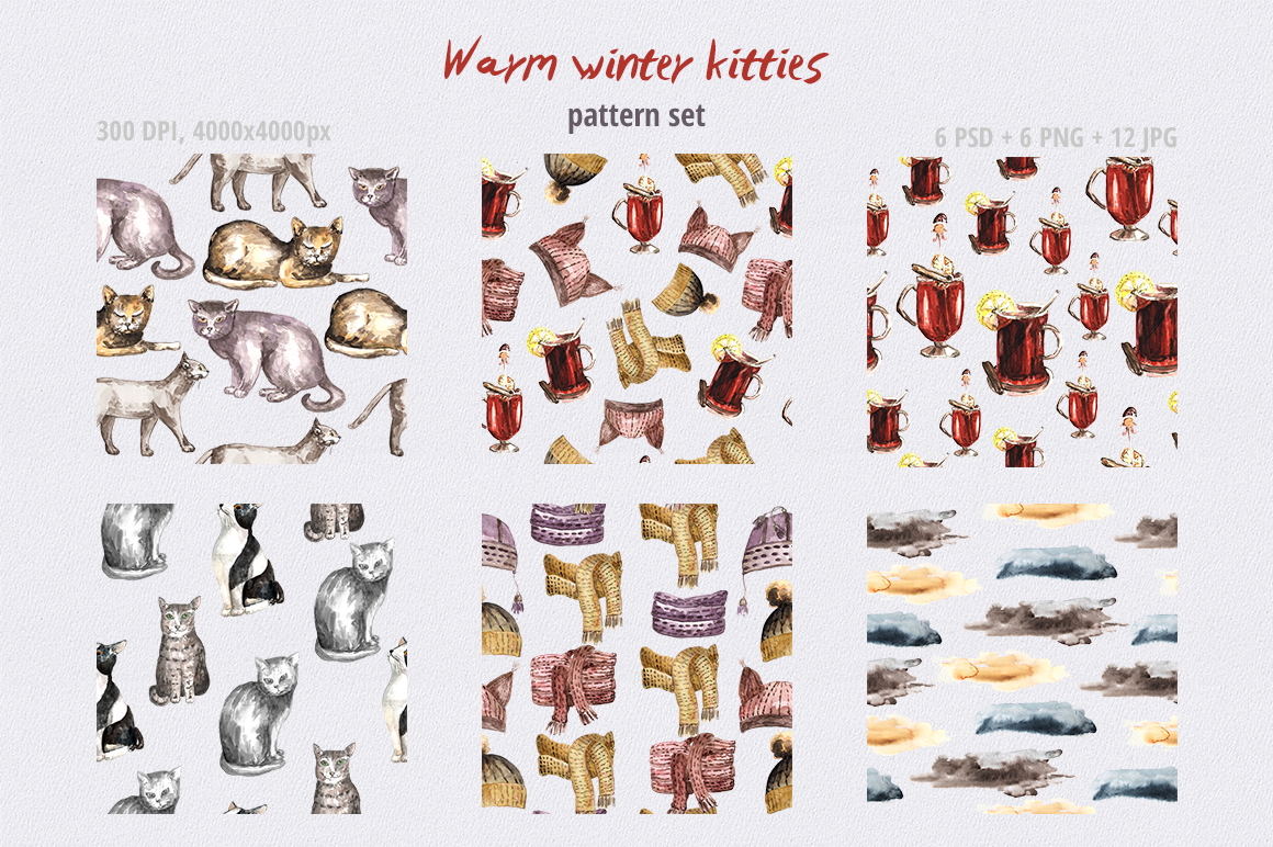 Warm Winter Kitties - watercolor clipart