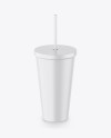 Matte Soda Cup With Straw Mockup - High-Angle Shot