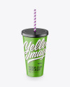 Matte Soda Cup With Straw Mockup - High-Angle Shot