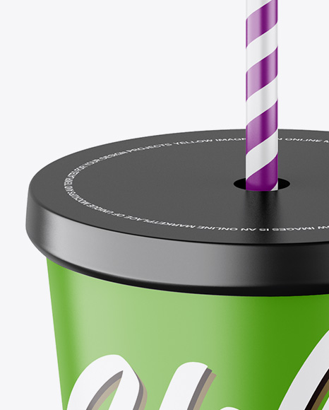 Matte Soda Cup With Straw Mockup - High-Angle Shot