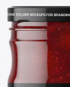 Clear Glass Jar with Strawberry Jam Mockup