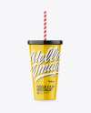 Glossy Soda Cup With Straw Mockup