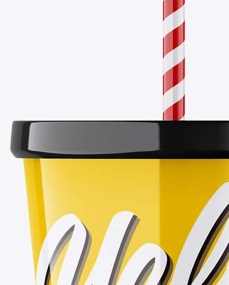 Glossy Soda Cup With Straw Mockup