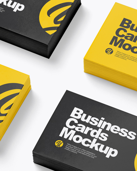 4 Business Cards Stacks Mockup - Half Side View