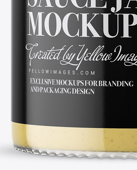 Clear Glass Jar with Mustard Sauce Mockup