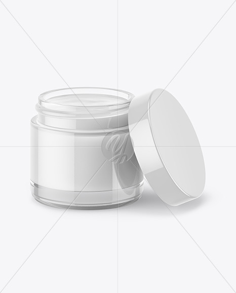 Opened Clear Glass Jar With White Gel Mockup (High-Angle Shot)